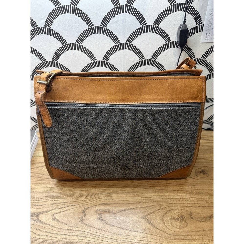 Hartmann Vintage Blue Tweed and Belting Leather Briefcase Laptop Bag Academia
